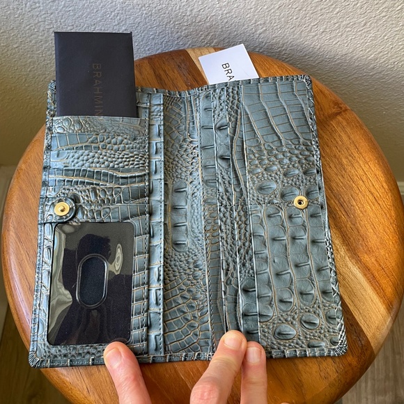 Brahmin Blue Bag + Wallet Marissa Satchel & Ady Wallet Slate Blue & Gold Leather - Picture 16 of 16